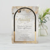 Celestial Gold Star Sun and Moon Galaxy Hochzeit Einladung (Stehend Vorderseite)