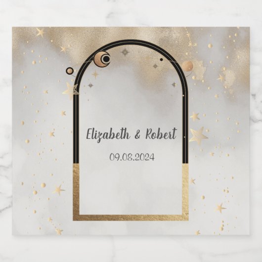 Celestial Gold Star Sun and Moon Galaxy Schaumweinetikett (Einzelnes Label)