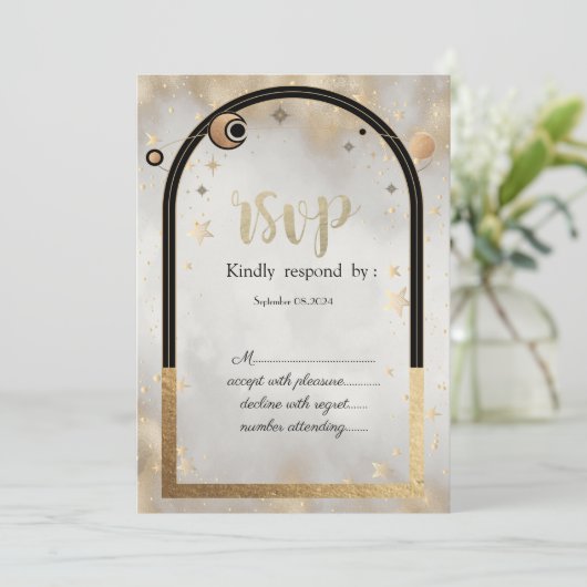 Celestial Gold Star Sun Moon Galaxy UAWG Einladung (Stehend Vorderseite)