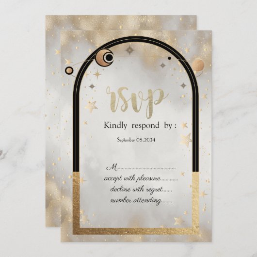 Celestial Gold Star Sun Moon Galaxy UAWG Einladung (Vorne/Hinten)