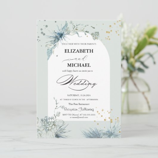 Celestial Gold Star Sun Moon Wedding Einladung (Stehend Vorderseite)