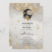 Celestial Gold Stars Blumenmoons Script Einladung (Vorne/Hinten)
