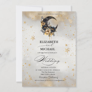 Celestial Gold Stars Blumenmoons Script Einladung