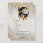 Celestial Gold Stars Floral Moon Save The Date (Vorne/Hinten)