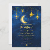 Celestial Gold Stars Midnight Blue Romantic Einladung (Vorderseite)