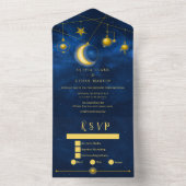 Celestial Gold Stars Mitternacht Blue Romantic All In One Einladung (Innen Boden)