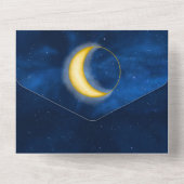 Celestial Gold Stars Mitternacht Blue Romantic All In One Einladung (Rückseite)