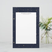Celestial Gold Stars Monogram Stationery Briefpapier (Stehend Vorderseite)