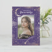 Celestial Gold Stars Moon Night Quinceanera Foto Einladung (Stehend Vorderseite)