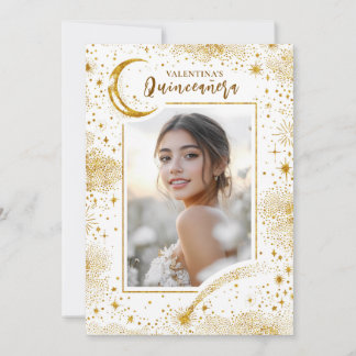 Celestial Gold Stars Moon Night Quinceanera Foto Einladung