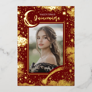 Celestial Gold Stars Moon Night Quinceanera Foto Folieneinladung