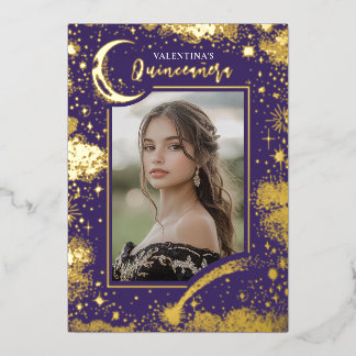 Celestial Gold Stars Moon Night Quinceanera Foto Folieneinladung