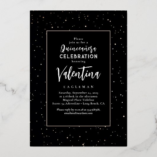 Celestial Gold Stars Moon Night Quinceanera Foto Folieneinladung (Rückseite)