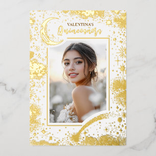Celestial Gold Stars Moon Night Quinceanera Foto Folieneinladung