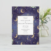 Celestial Gold Stars Moon Stars QR Code Wedding Einladung (Stehend Vorderseite)