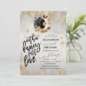 Celestial Gold Stars Moons Blume Einladung (Stehend Vorderseite)