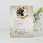 Celestial Gold Stars Moons Blume Save The Date (Stehend Vorderseite)