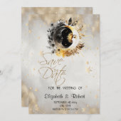 Celestial Gold Stars Moons Blume Save The Date (Vorne/Hinten)