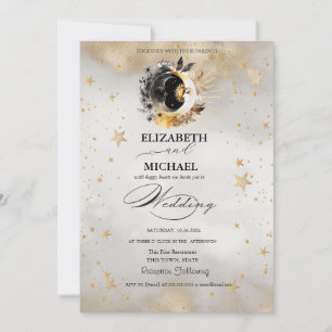 Celestial Gold Stars Moons Blume Script Einladung
