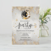 Celestial Gold Stars Moons Blume Verlobung Einladung (Stehend Vorderseite)