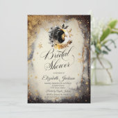 Celestial Gold Stars Moons Dark Brautparty Einladung (Stehend Vorderseite)