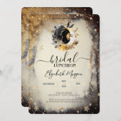 Celestial Gold Stars Moons Dark Bridal Luncheon Einladung (Vorne/Hinten)