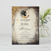 Celestial Gold Stars Moons Dark Einladung (Stehend Vorderseite)