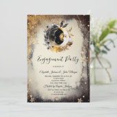 Celestial Gold Stars Moons Dark Einladung (Stehend Vorderseite)