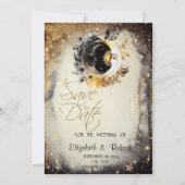 Celestial Gold Stars Moons Dark Save The Date (Vorderseite)