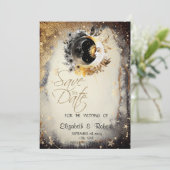 Celestial Gold Stars Moons Dark Save The Date (Stehend Vorderseite)