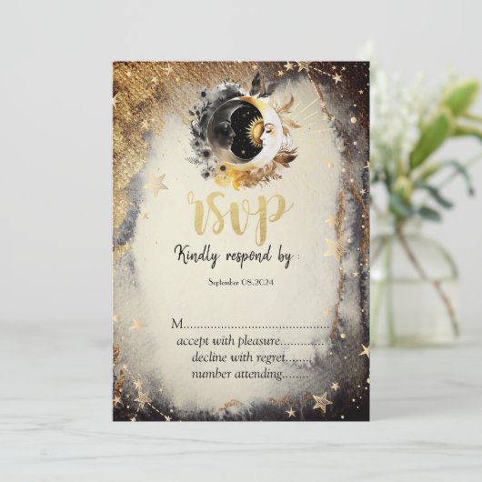 Celestial Gold Stars Moons Dark UAWG Einladung (Stehend Vorderseite)