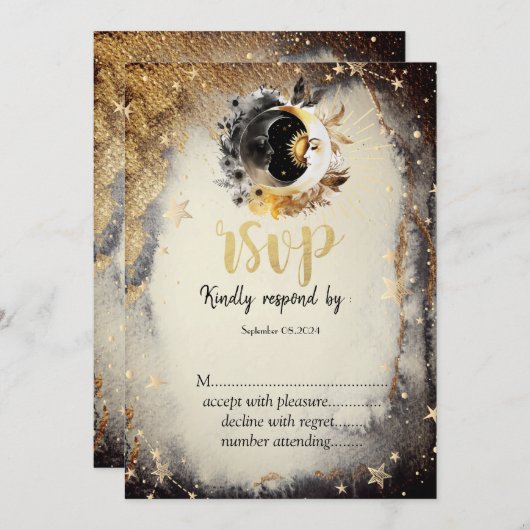 Celestial Gold Stars Moons Dark UAWG Einladung (Vorne/Hinten)
