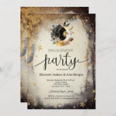 Celestial Gold Stars Moons Dunkle Verlobung Einladung (Vorne/Hinten)