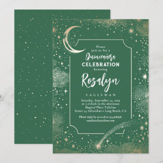Celestial Gold Stars und Mondnacht Quinceanera Einladung