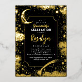 Celestial Gold Stars und Mondnacht Quinceanera Folieneinladung (Vorderseite)