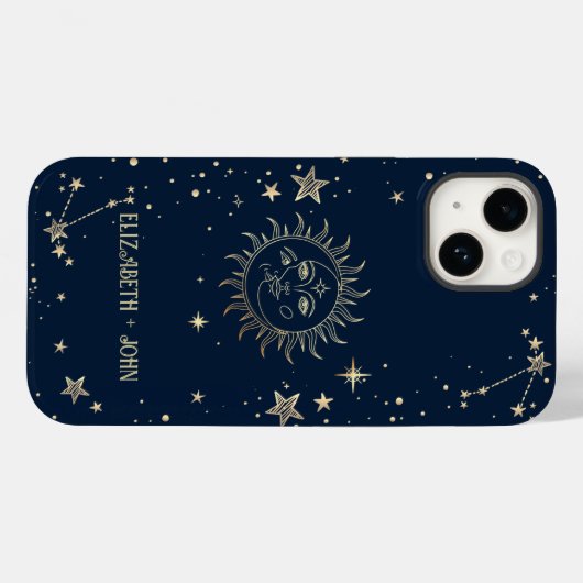 Celestial Gold Sun and Moon Case-Mate iPhone Hülle (Rückseite (Horizontal))