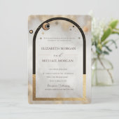Celestial Gold Sun and Moon Galaxy Hochzeit Einladung (Stehend Vorderseite)