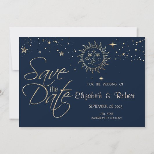 Celestial Gold Sun and Moon Save The Date (Vorderseite)