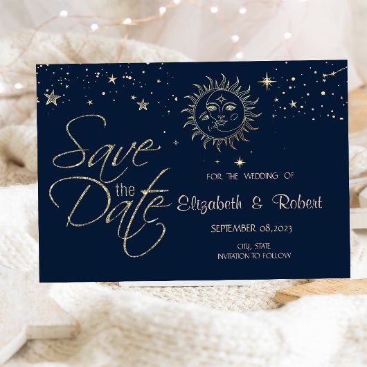 Celestial Gold Sun and Moon Save The Date