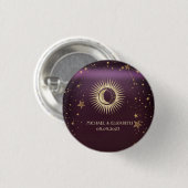 Celestial Gold Sun and Moon Stars Burgundy Button (Vorne & Hinten)