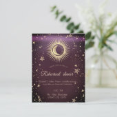 Celestial Gold Sun and Moon Stars Burgundy Einladung (Stehend Vorderseite)