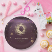 Celestial Gold Sun And Moon Stars Burgundy Pappteller (Party)