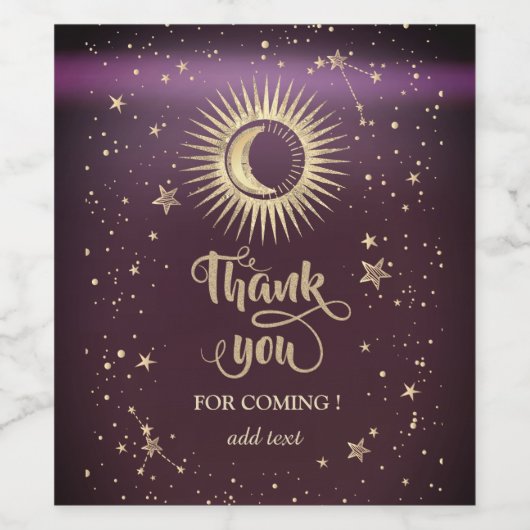 Celestial Gold Sun and Moon Stars Burgundy Weinetikett (Einzelnes Label)