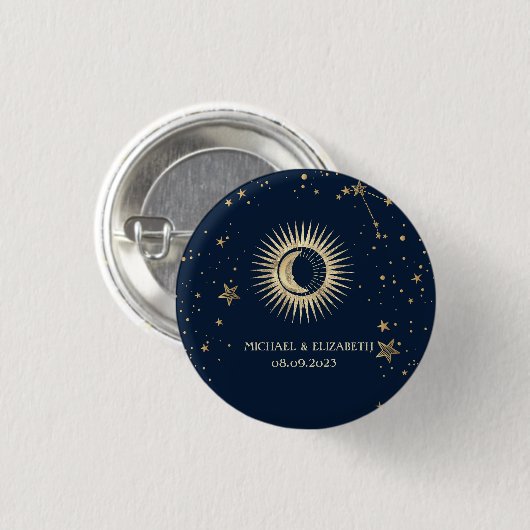 Celestial Gold Sun and Moon Stars Button (Vorne & Hinten)