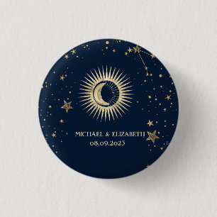 Celestial Gold Sun and Moon Stars Button