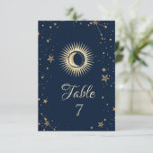 Celestial Gold Sun and Moon Stars Einladung (Stehend Vorderseite)