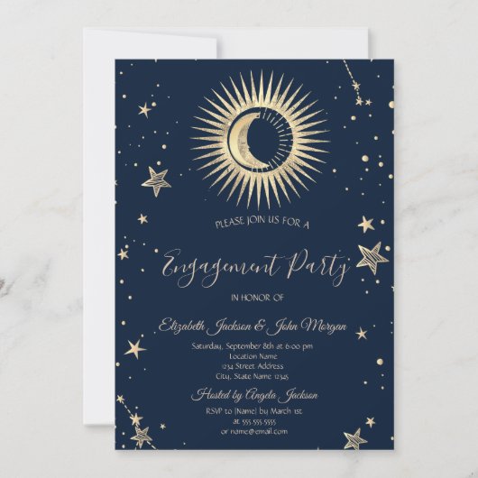 Celestial Gold Sun and Moon Stars Einladung (Vorderseite)