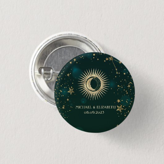 Celestial Gold Sun and Moon Stars Green Button (Vorne & Hinten)