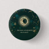 Celestial Gold Sun and Moon Stars Green Button (Vorderseite)