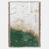Celestial Gold Sun and Moon Stars Green Decke (Vorderseite Vertikal)